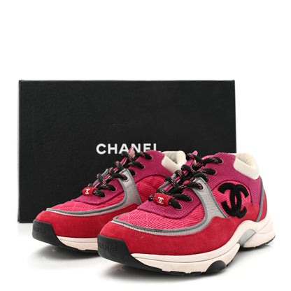 Chanel Mesh Suede Calfskin Grained Calfskin Womens CC Sneakers 37.5 Dark Pink Silver 19 of 19