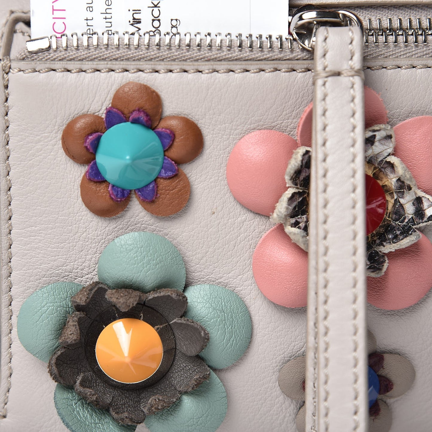 Vitello Dolce Flowerland Studded Mini Backpack Grigio Polvere Multicolor