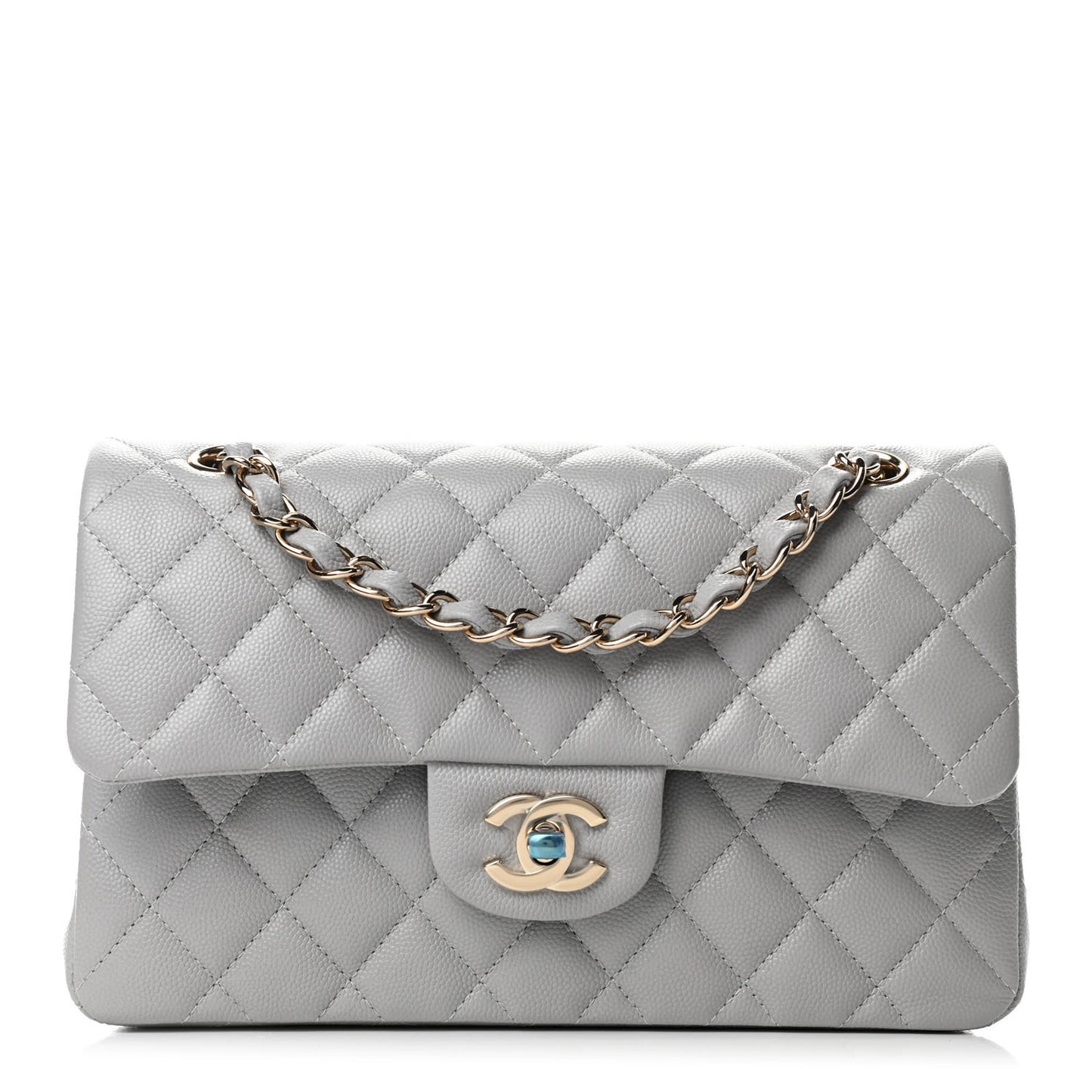 Caviar Quilted Small Double Flap Grey
