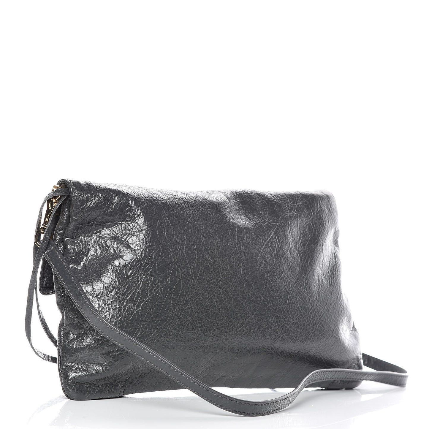 Agneau Giant 12 Gold Hardware Envelope Strap Clutch Gris Fossile
