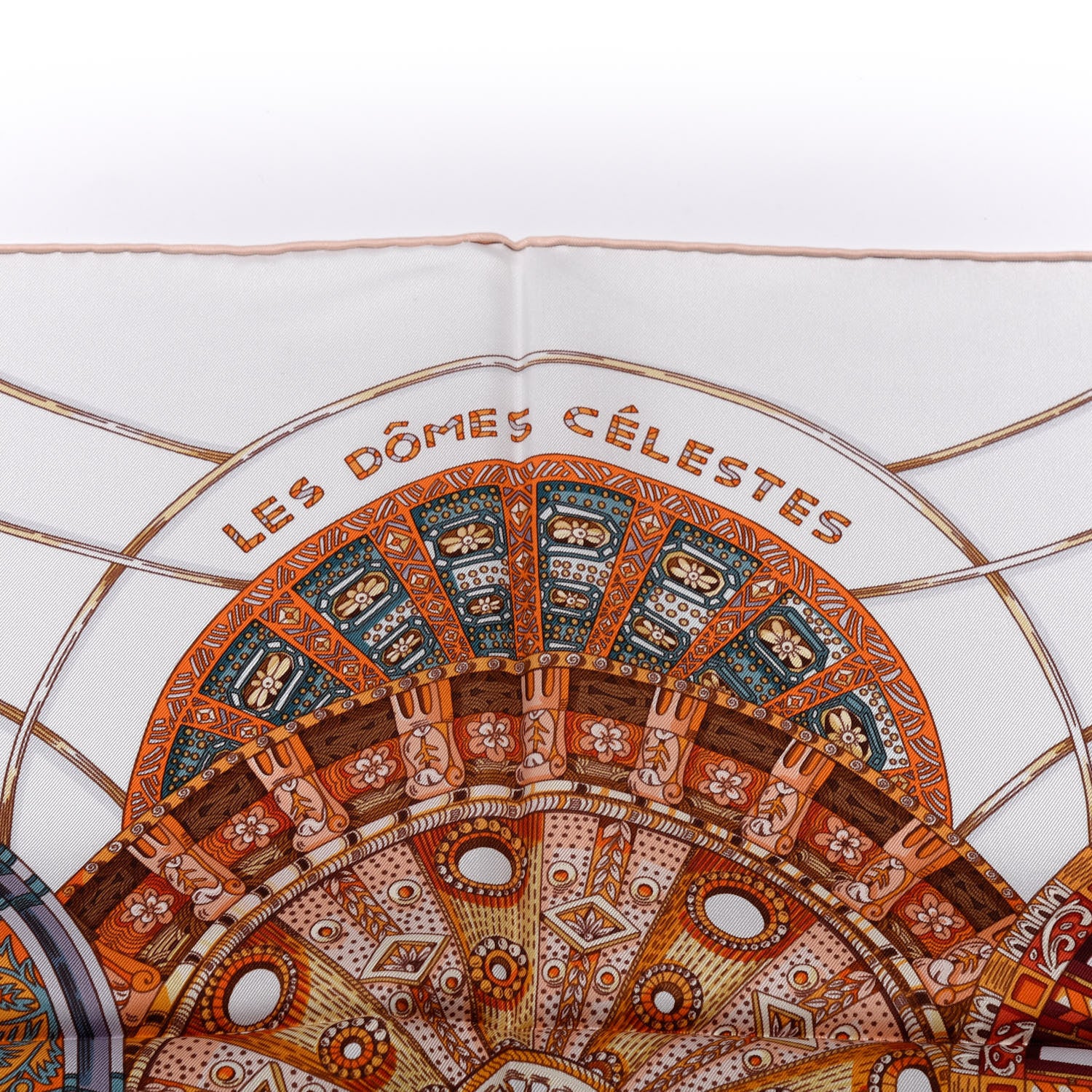 Hermes Silk Les Domes Celestes Scarf 90 Gris Perles Orange Brun