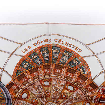 Hermes Silk Les Domes Celestes Scarf 90 Gris Perles Orange Brun 5 of 6