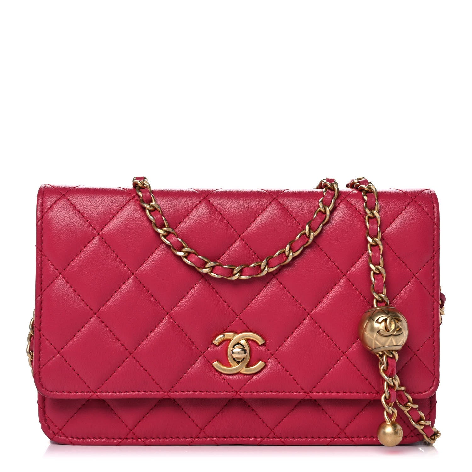 Chanel Lambskin Quilted CC Pearl Crush Wallet on Chain WOC Dark Pink 1 of 11