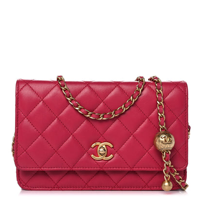 Chanel Lambskin Quilted CC Pearl Crush Wallet on Chain WOC Dark Pink 1 of 11