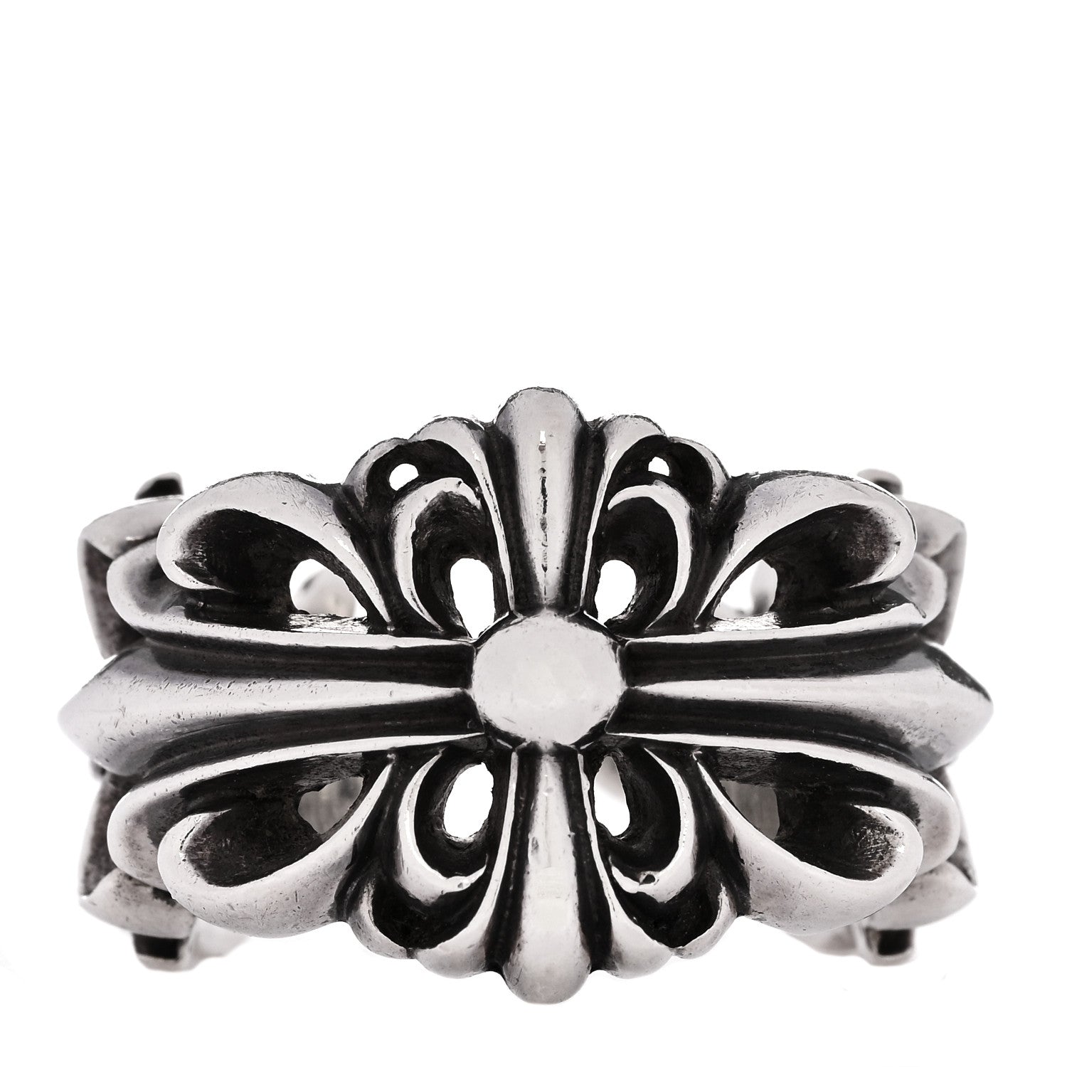 Chrome Hearts Sterling Silver Double Floral Cross Ring 61 9.5