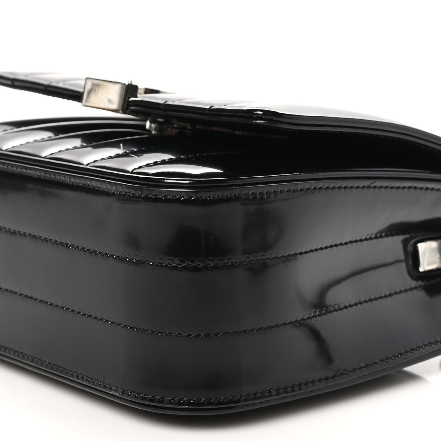 Patent Calfskin Matelasse Monogram Small Vicky Chain Bag Black