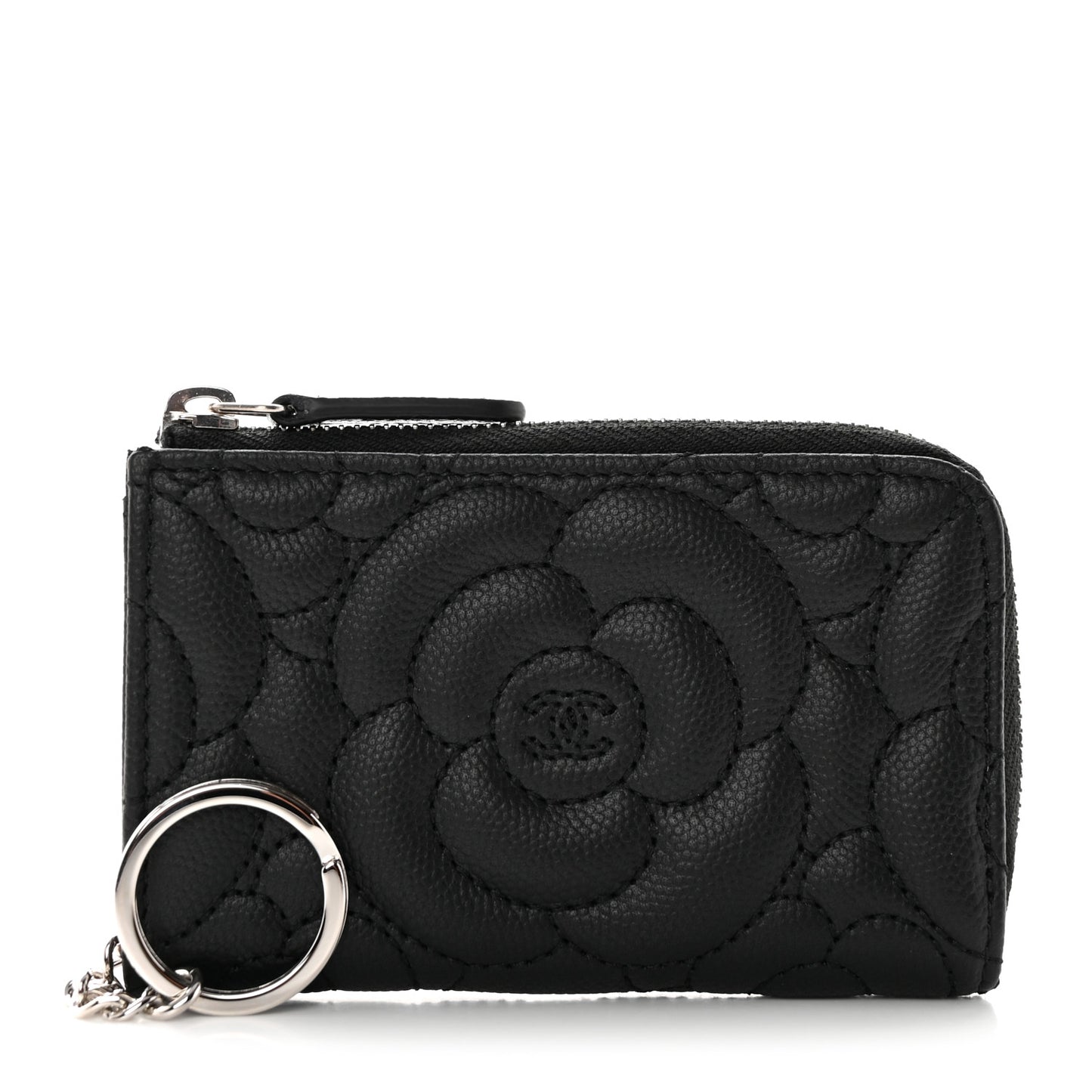Caviar Camellia Quilted Key Holder Case Black
