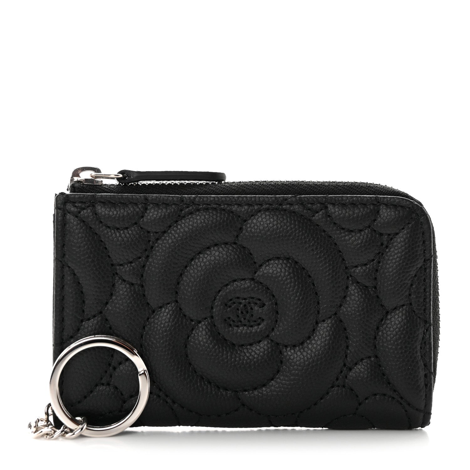 Chanel Caviar Camellia Quilted Key Holder Case Black 1 of 8