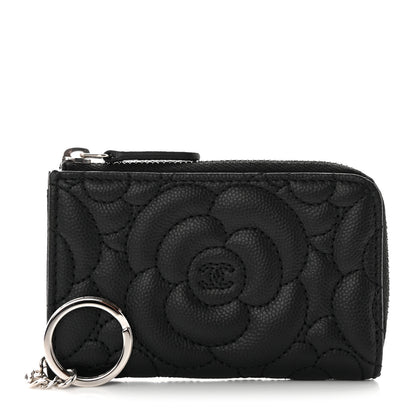 Chanel Caviar Camellia Quilted Key Holder Case Black 1 of 8