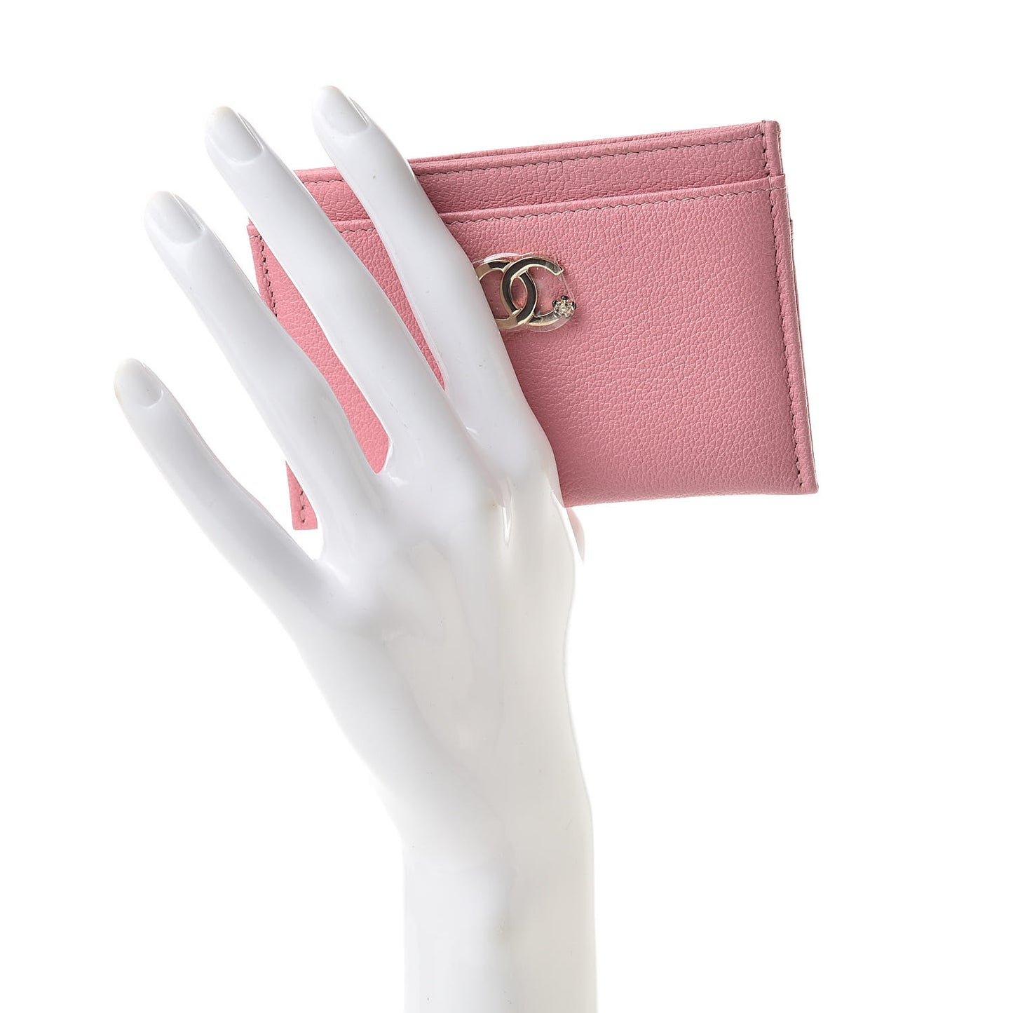 Goatskin CC Camellia Card Holder Pink