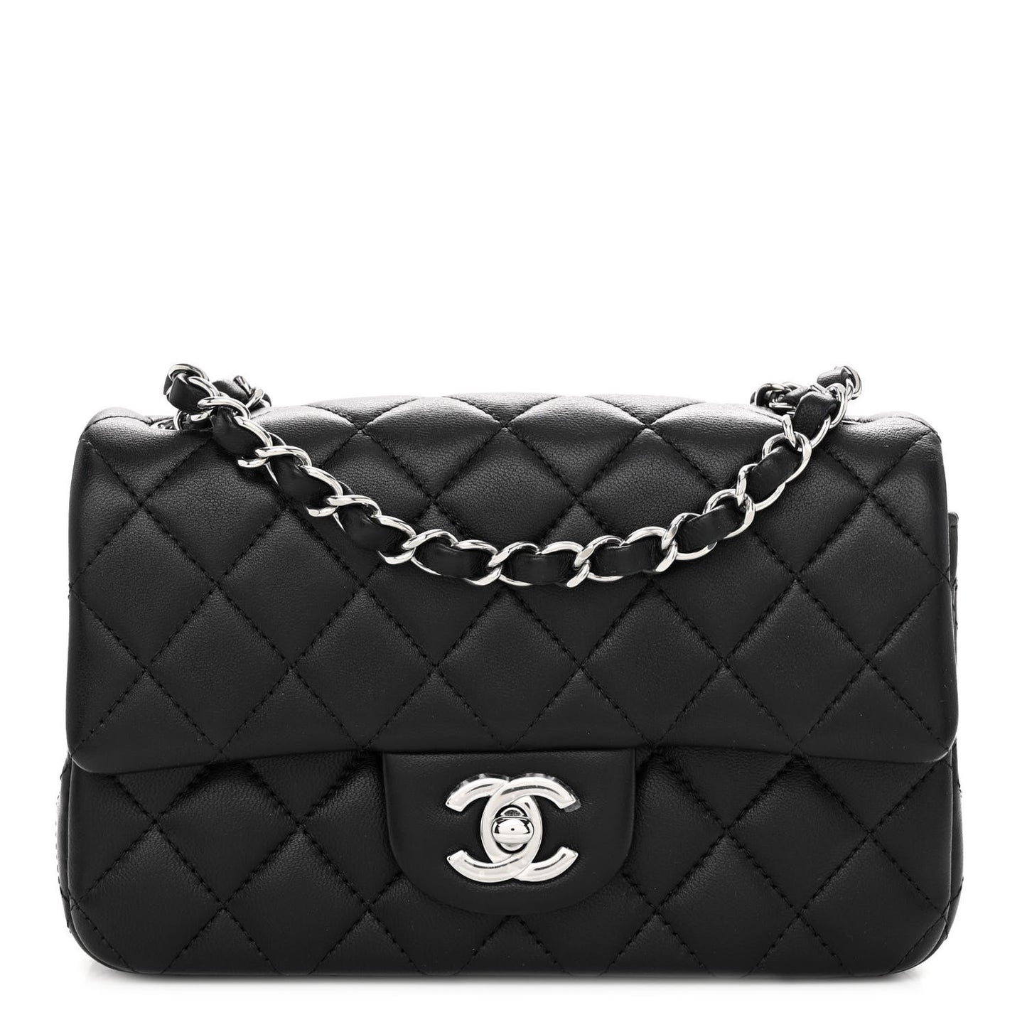 Lambskin Quilted Mini Rectangular Flap Black