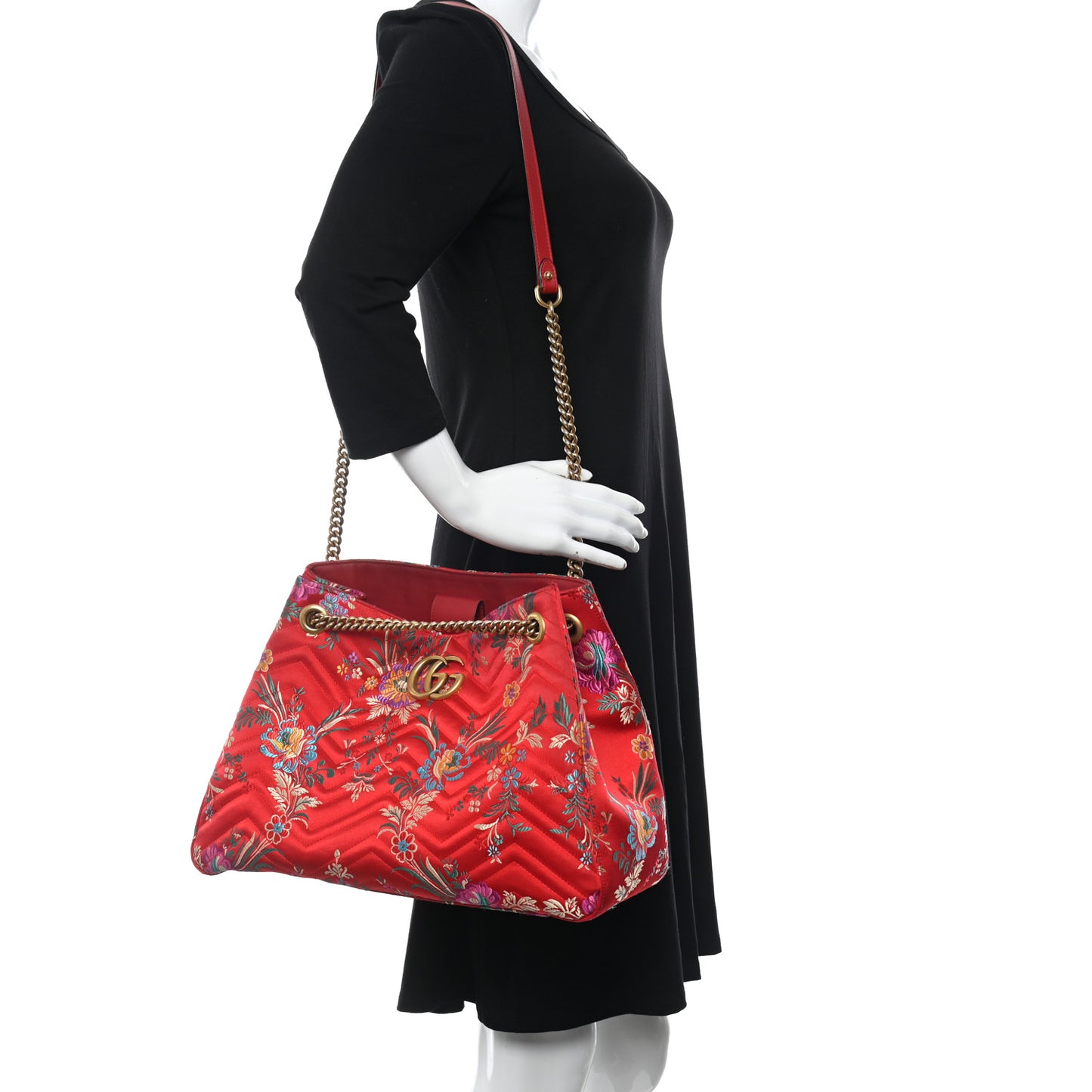 Jacquard Matelasse Floral Medium GG Marmont Tote Bag Red