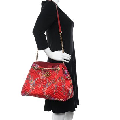 Gucci Jacquard Matelasse Floral Medium GG Marmont Tote Bag Red 2 of 11