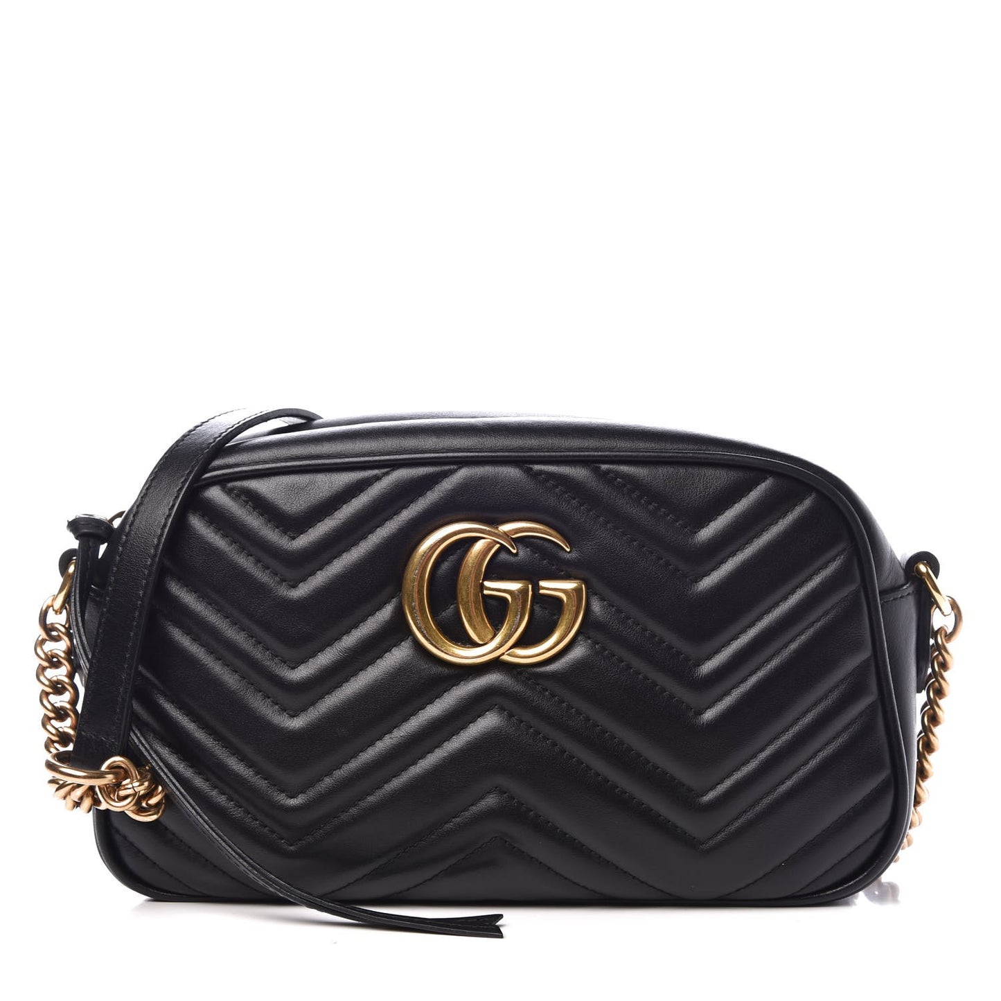 Calfskin Matelasse Small GG Marmont Chain Shoulder Bag Black