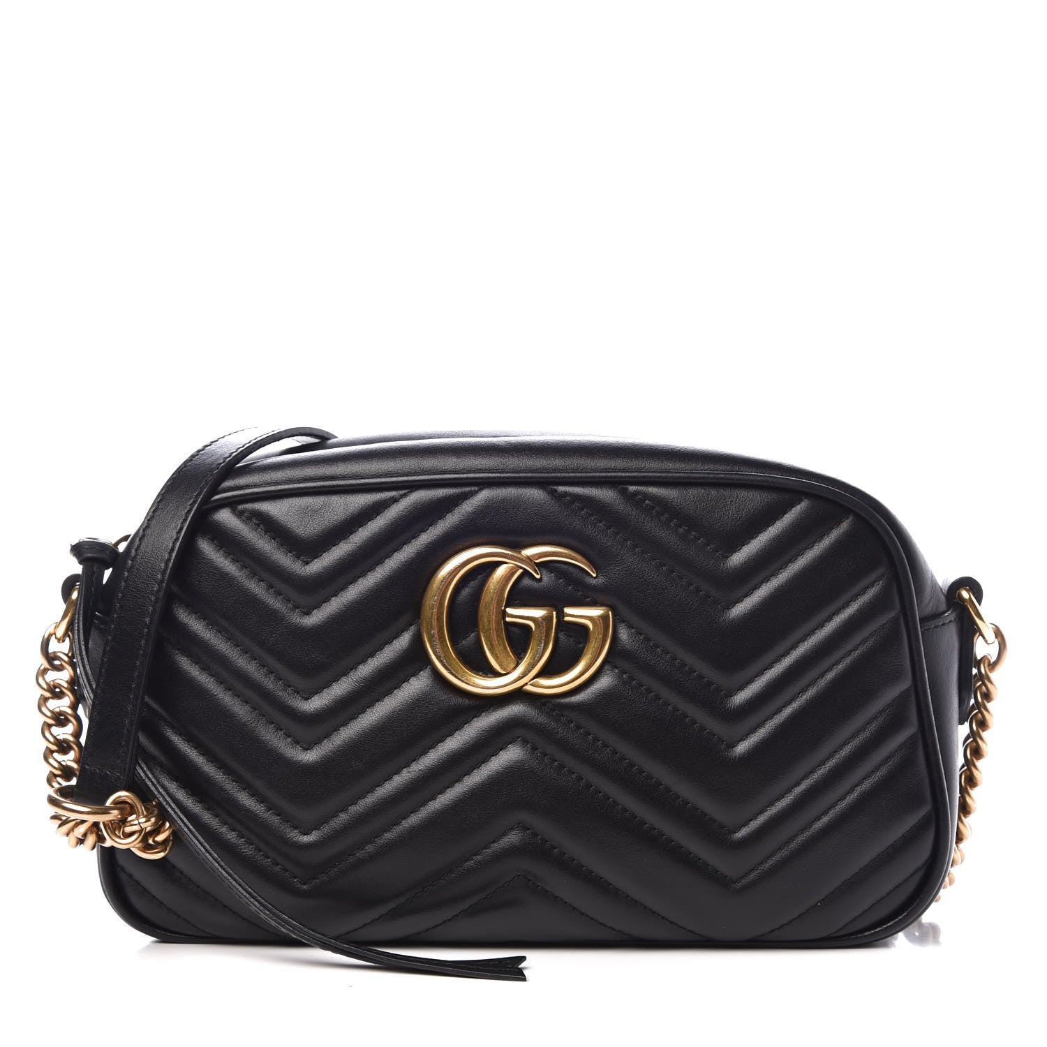 Gucci Calfskin Matelasse Small GG Marmont Chain Shoulder Bag Black 1 of 7