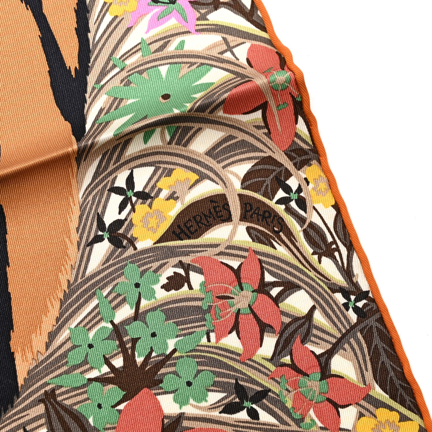 Silk Tyger Tyger Scarf 70 Beige Dore Orange Cuit Vert