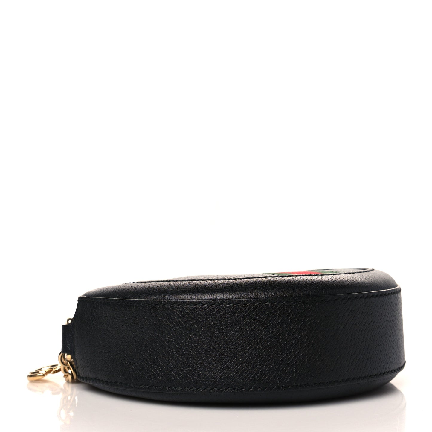Grained Calfskin Web Mini Ophidia Round Shoulder Bag Black