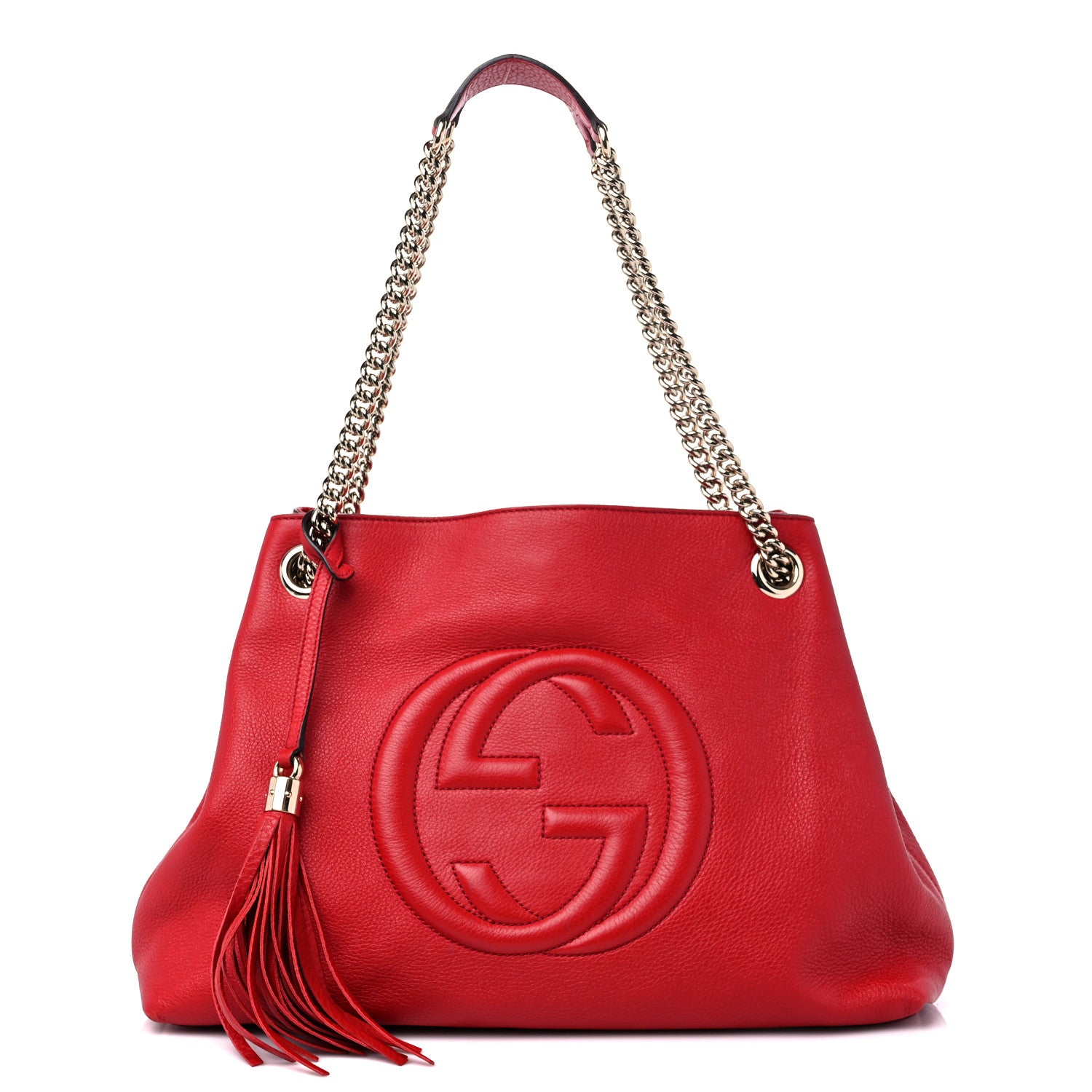Gucci Pebbled Calfskin Medium Soho Chain Shoulder Bag Tabasco Red 1 of 15