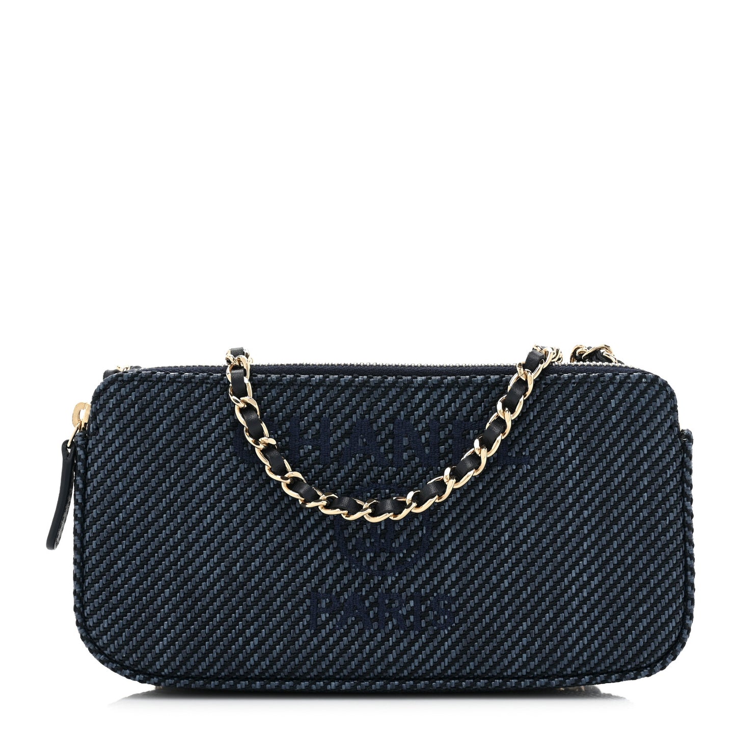 Lurex Straw Small Deauville Clutch With Chain Blue
