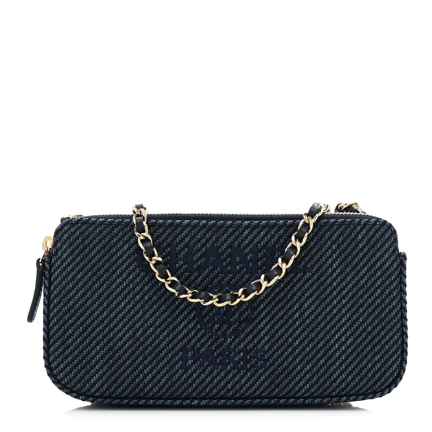 Chanel Lurex Straw Small Deauville Clutch With Chain Blue 1 of 13