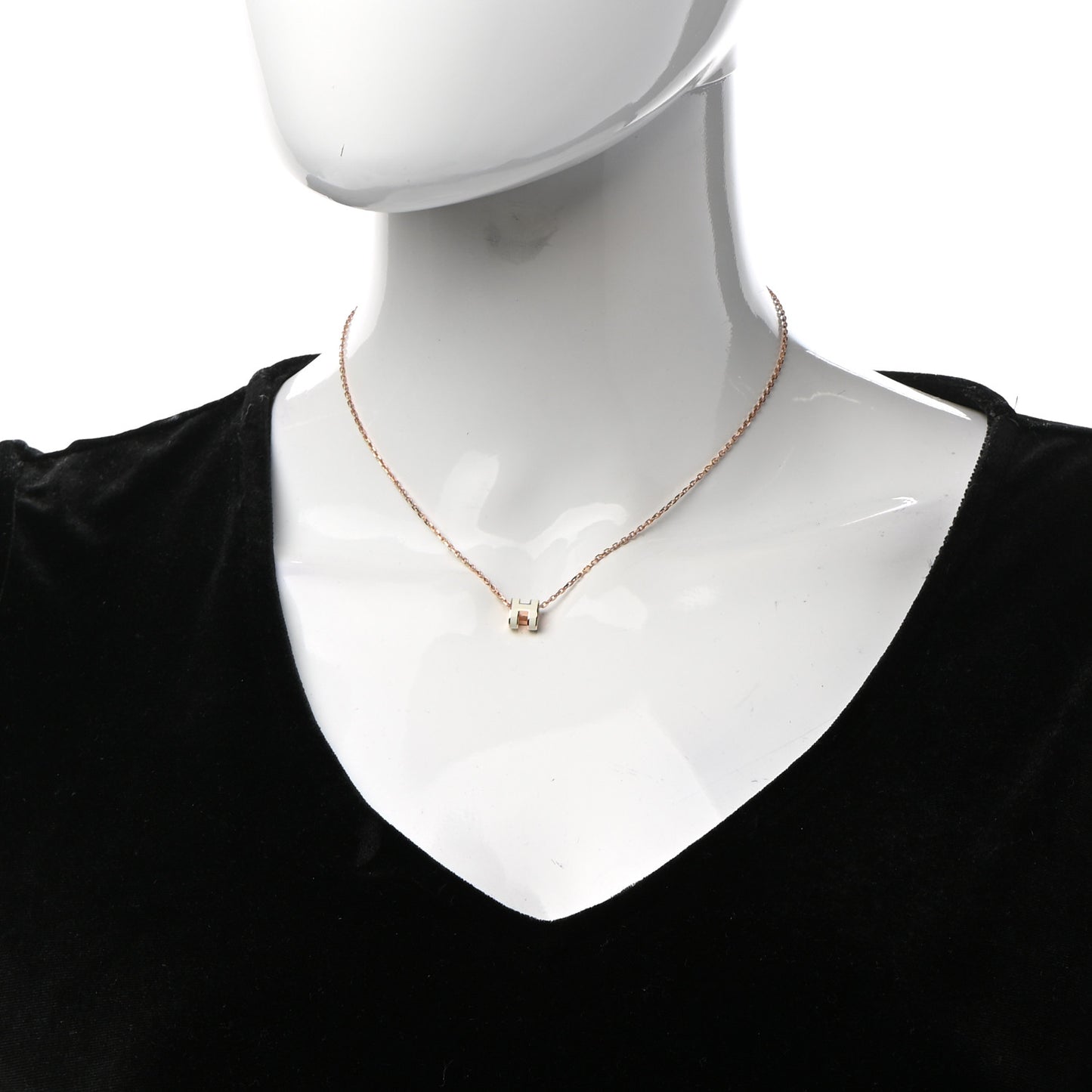 Lacquered Rose Gold Mini Pop H Pendant Necklace White