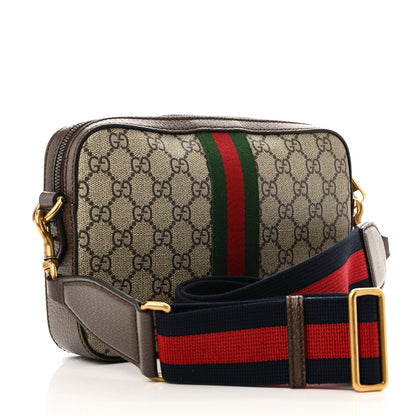 Gucci GG Supreme Monogram Textured Dollar Calfskin Web Ophidia Wristlet Shoulder Bag Beige Ebony New Acero 3 of 9