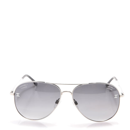 Chanel Metal Polarized CC Aviator Sunglasses 4189-T-Q Silver 2 of 7