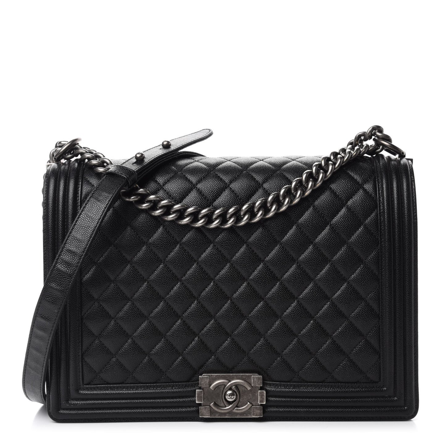 Caviar Quilted Large Boy Flap Black