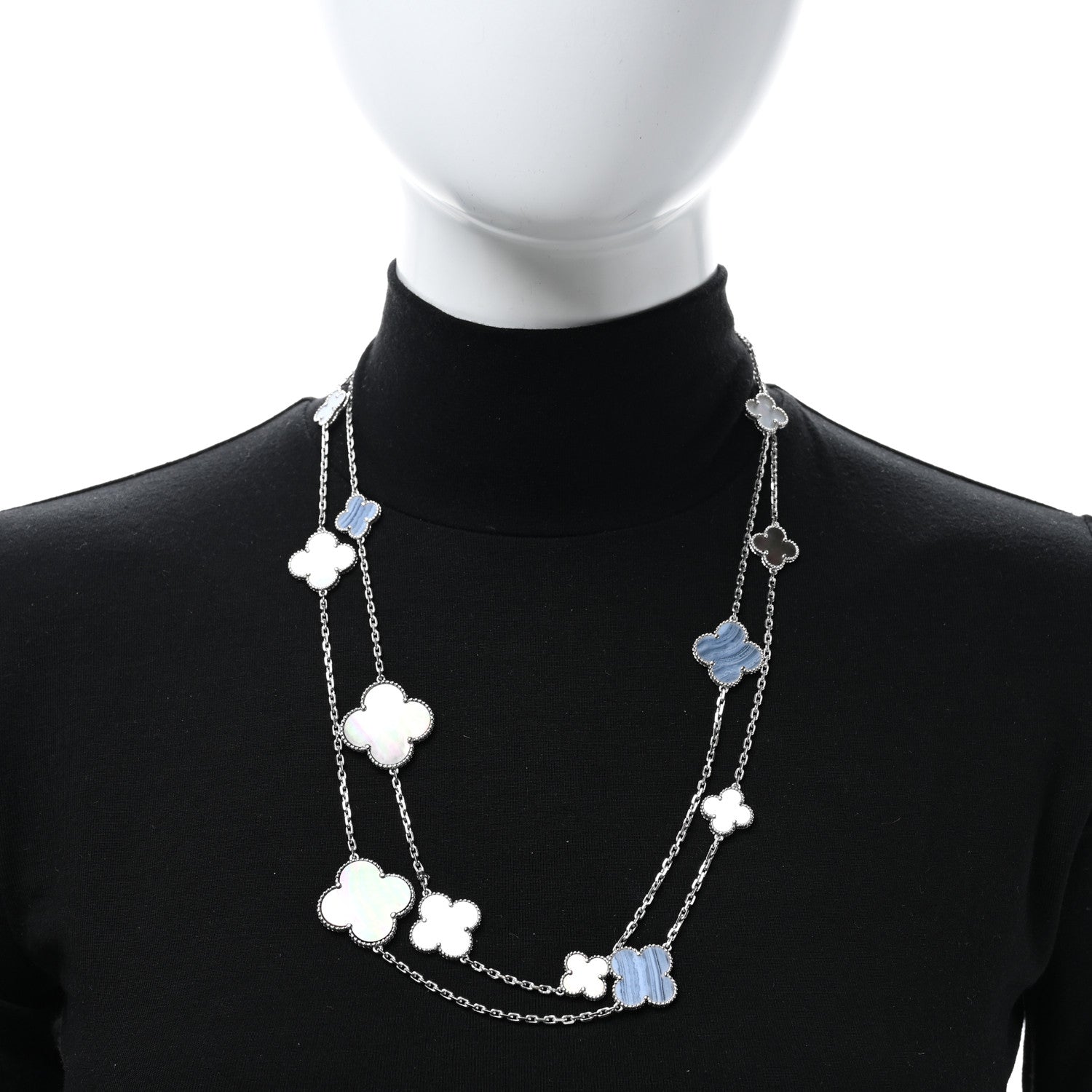 Van Cleef & Arpels 18K White Gold Mother of Pearl Chalcedony 16 Motifs Magic Alhambra Necklace 2 of 8