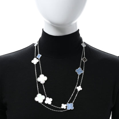 Van Cleef & Arpels 18K White Gold Mother of Pearl Chalcedony 16 Motifs Magic Alhambra Necklace 2 of 8