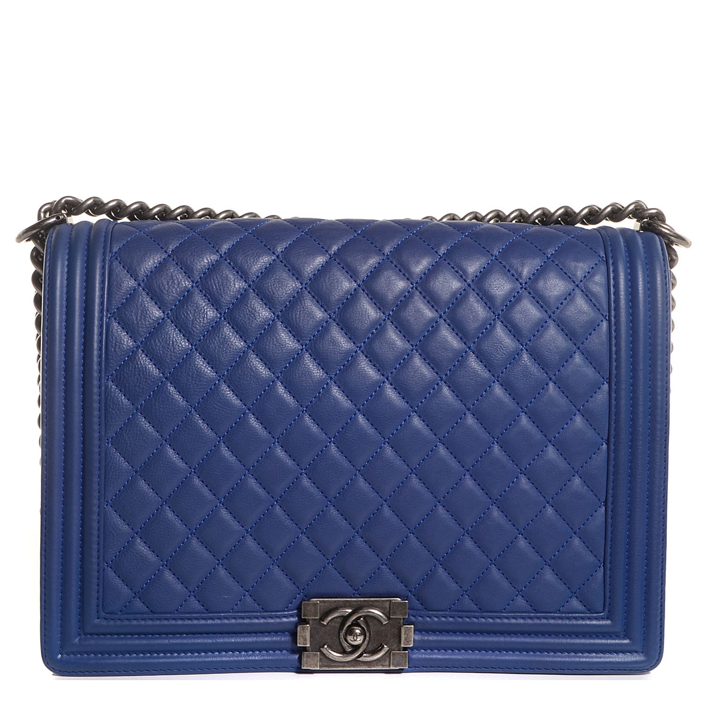 Lambskin Quilted Large Boy Flap Blue