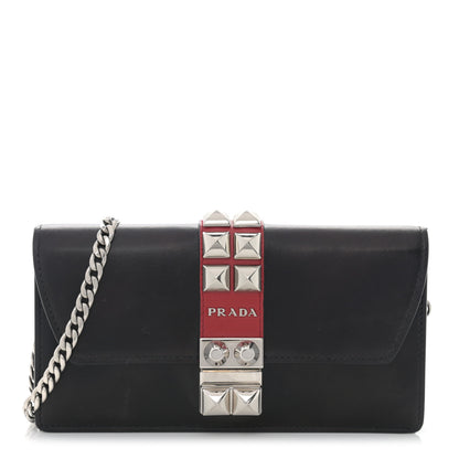 Prada City Calfskin Studded Mini Elektra Crossbody Bag Black Fuoco 1 of 11
