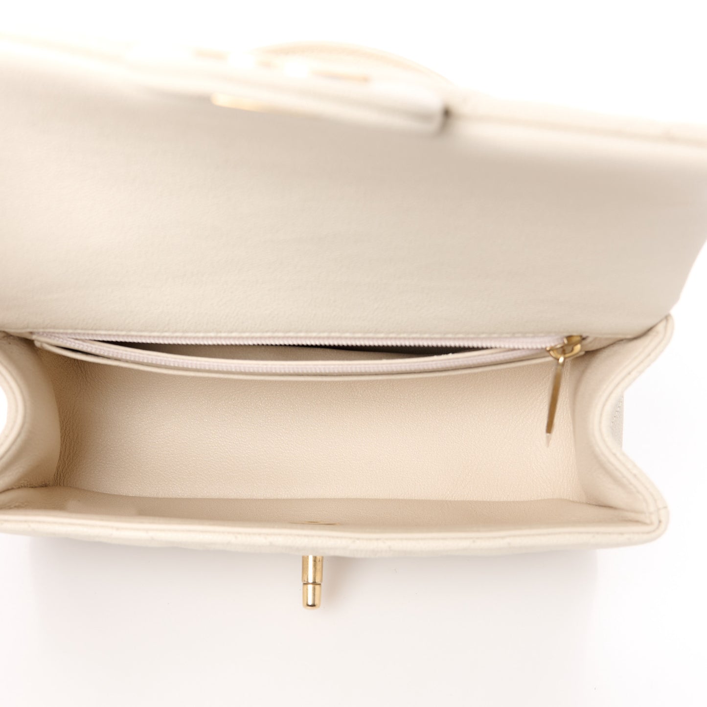 Caviar Quilted Mini Top Handle Rectangular Flap Beige