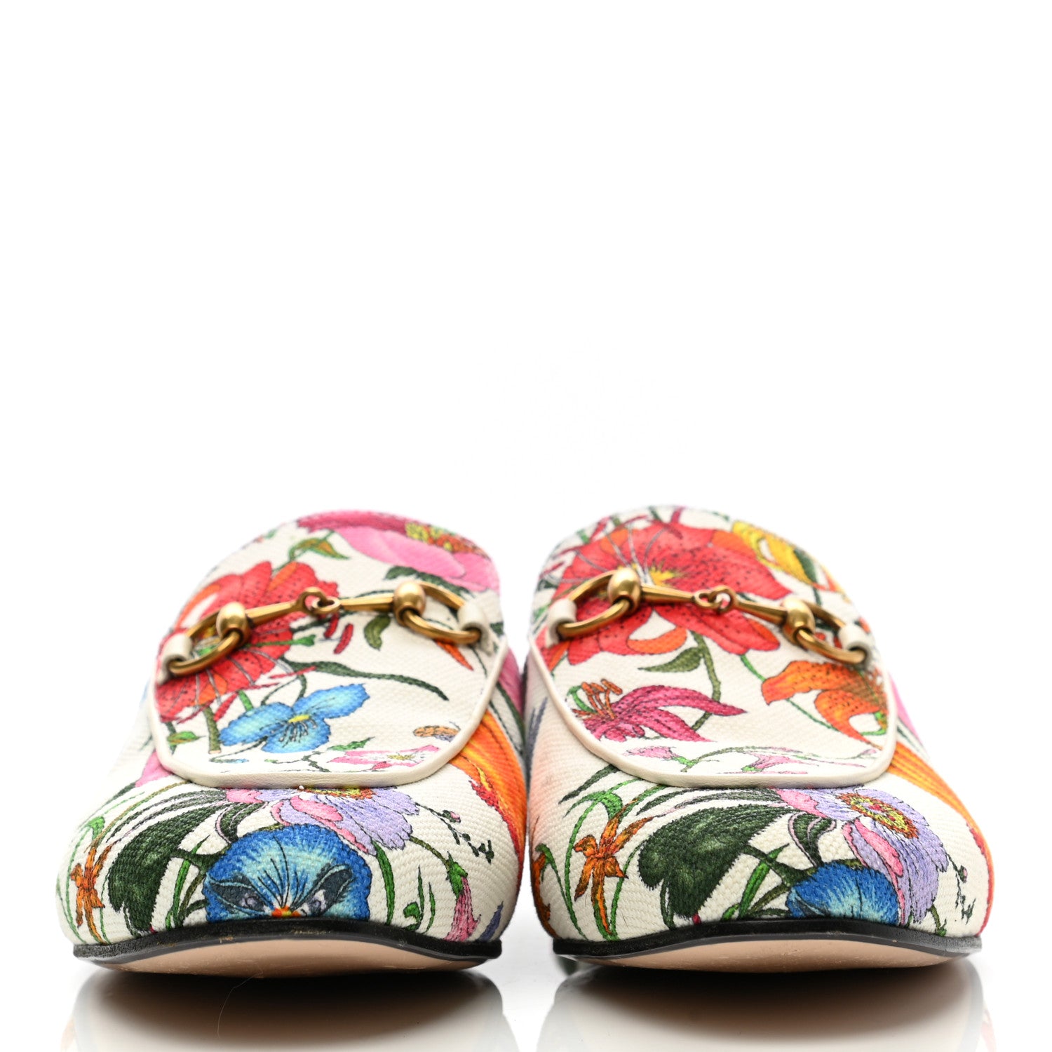 Gucci Canvas Flora Womens Princetown Slippers 37 White Multicolor 2 of 11