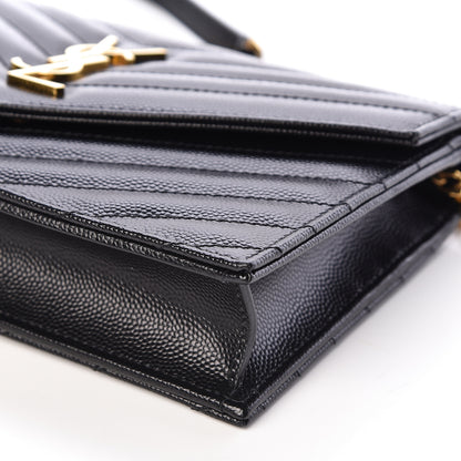 Saint Laurent Grain De Poudre Matelasse Chevron Monogram Envelope Chain Wallet Black 8 of 10