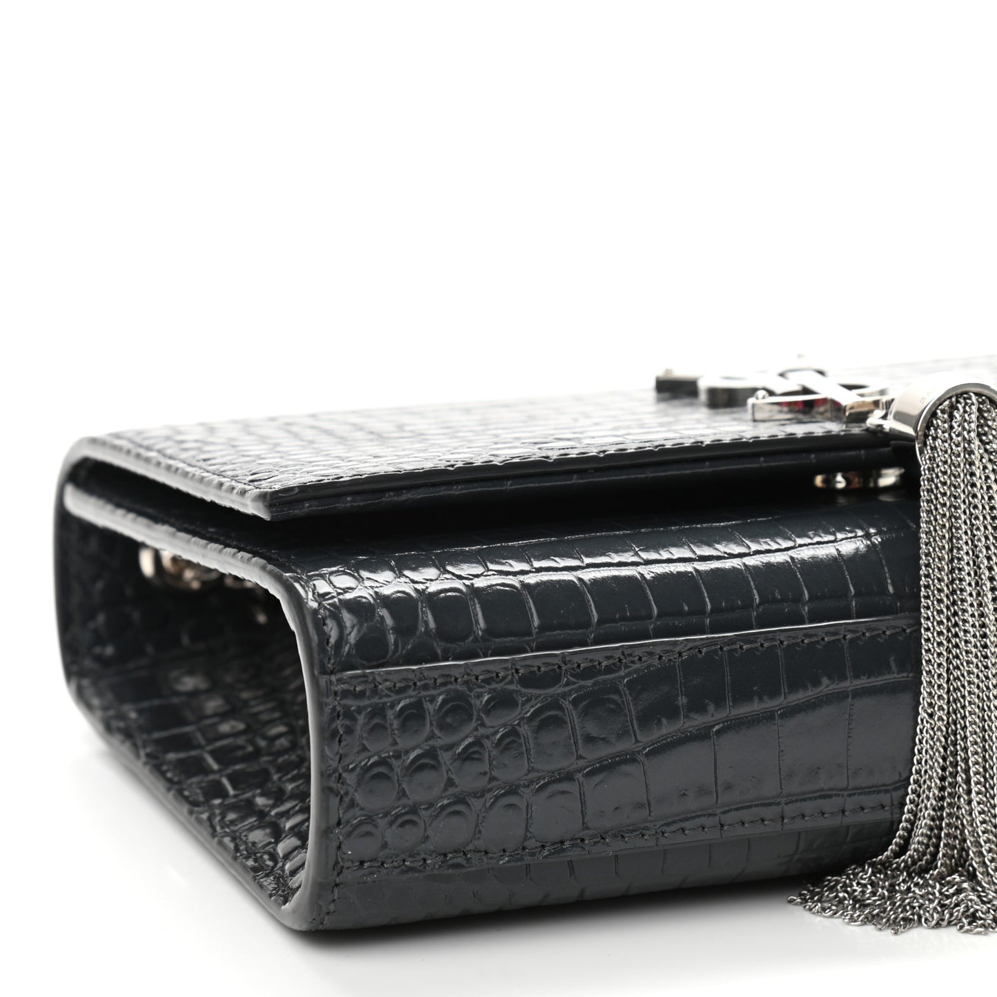 Calfskin Crocodile Embossed Small Classic Monogram Kate Tassel Satchel Smog
