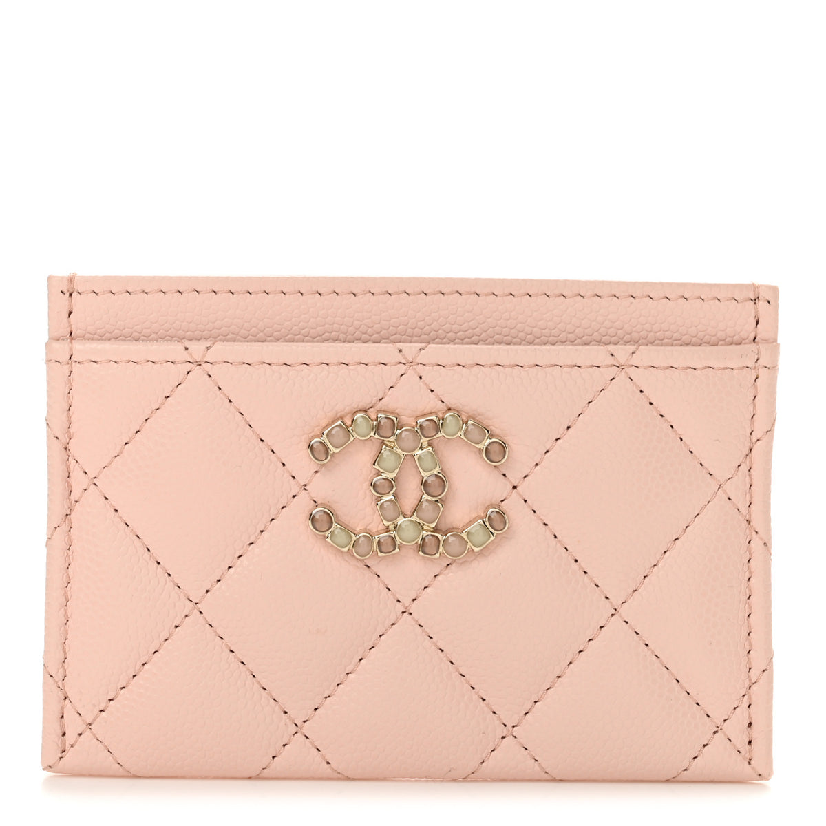 Shiny Caviar Enamel Quilted CC Card Holder Light Pink