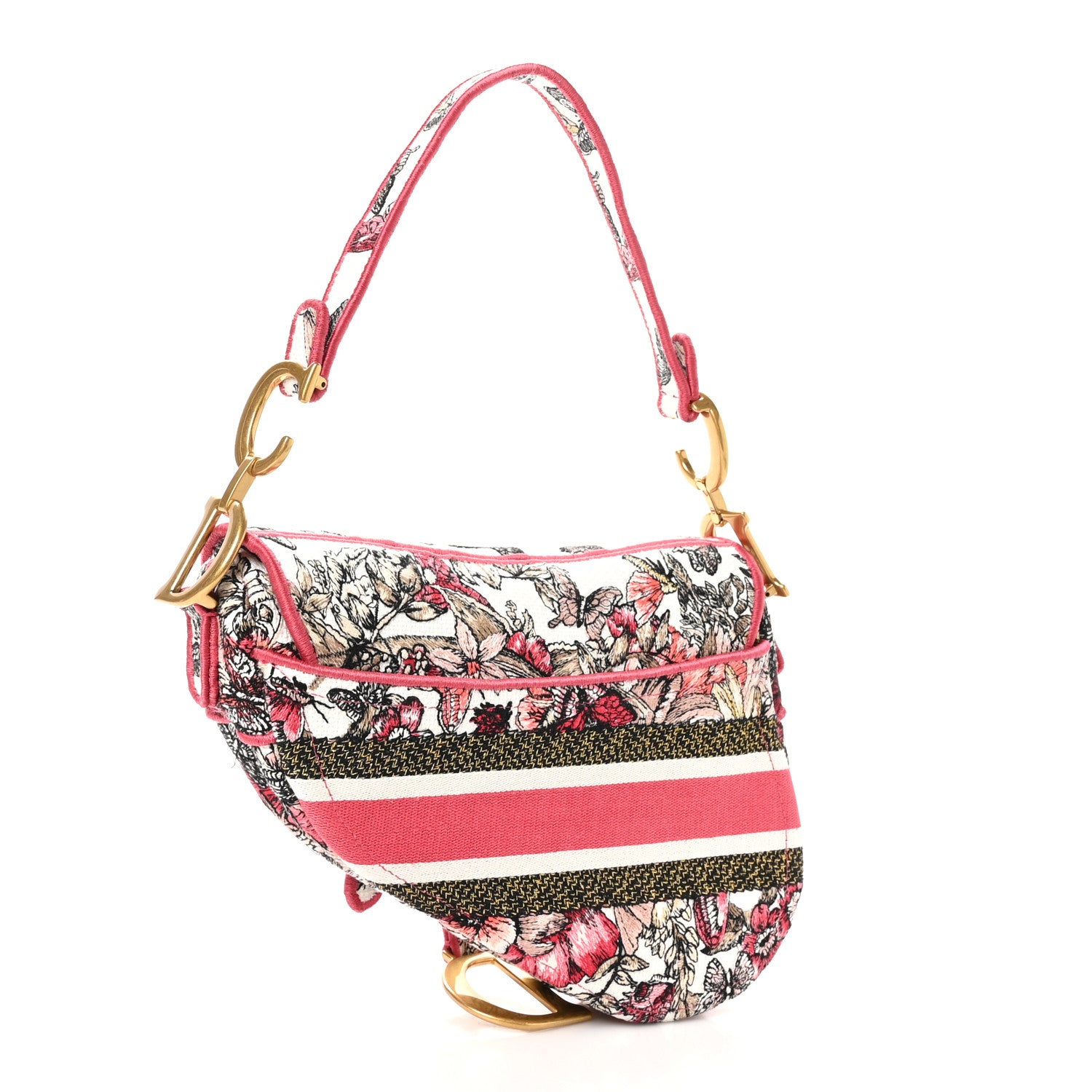 Christian Dior Canvas Embroidered Butterfly Print Saddle Bag Pink Multicolor 3 of 10