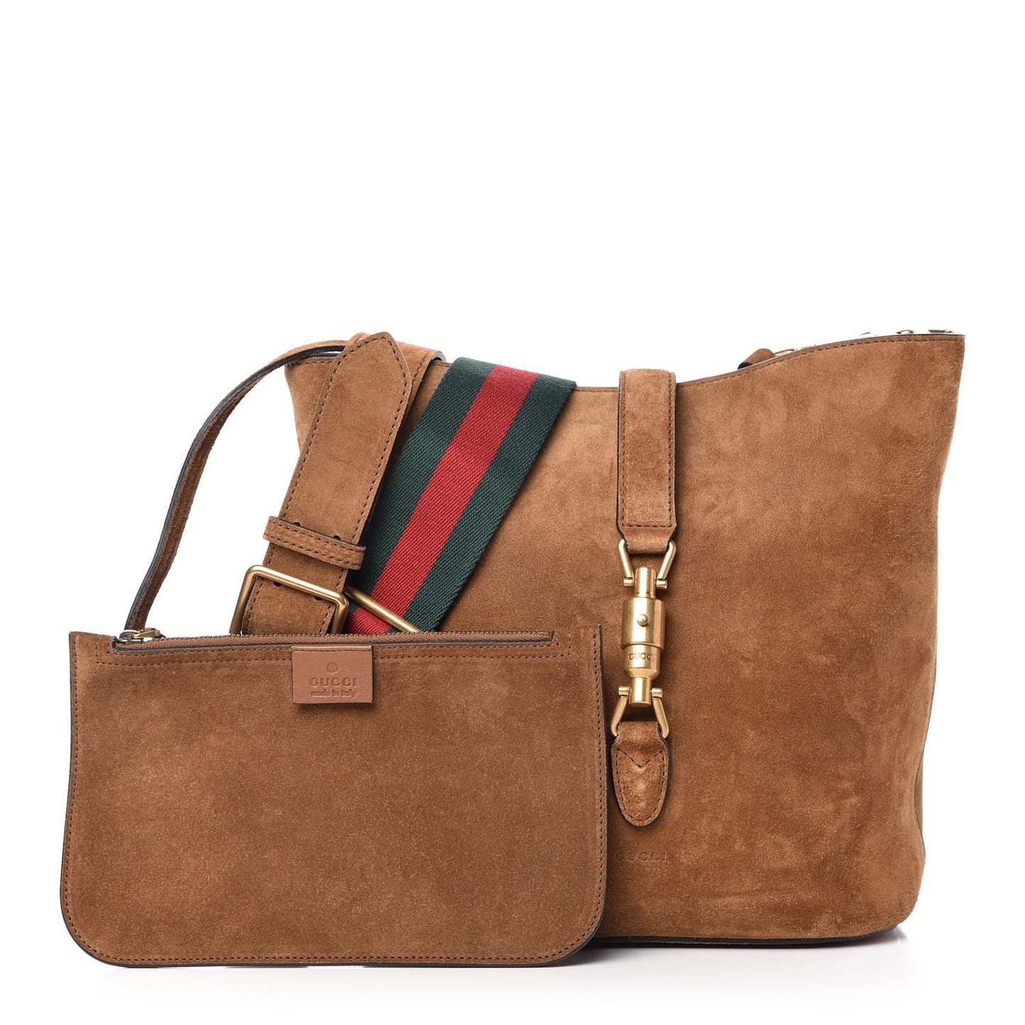 Suede Web Small Jackie Bucket Bag Brown