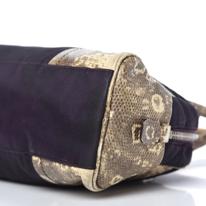 Prada Tessuto Nylon Calfskin Lizard Embossed Bag Ebano 7 of 12