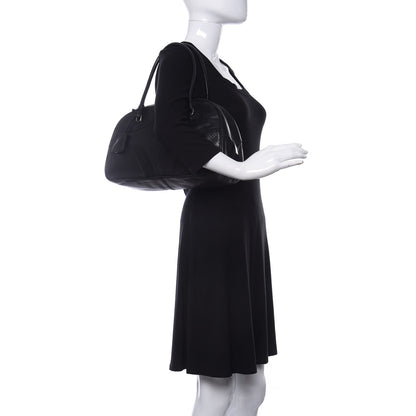 Prada Vitello Drive Perforated Bowling Bag Black 2 of 17