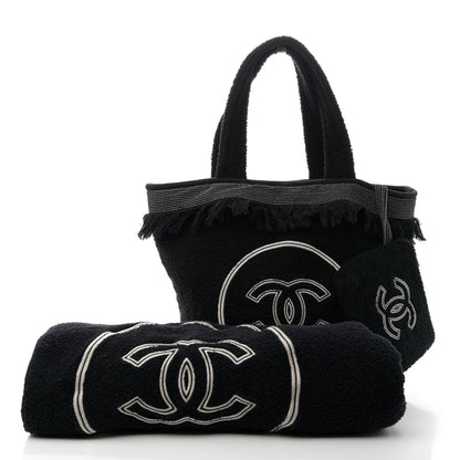 Chanel Terry Cotton CC Beach Tote Towel Set Black 3 of 14