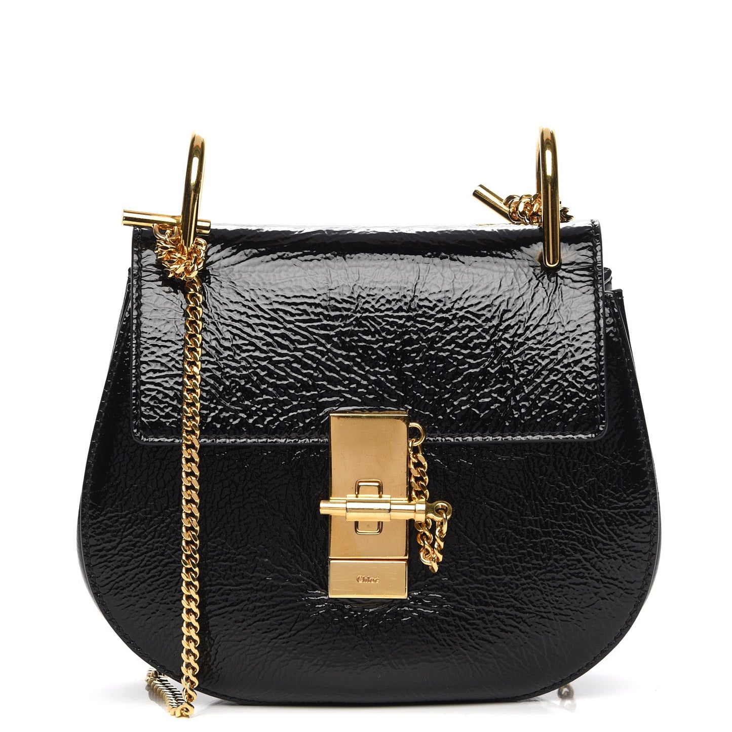 Grained Patent Mini Drew Shoulder Bag Black