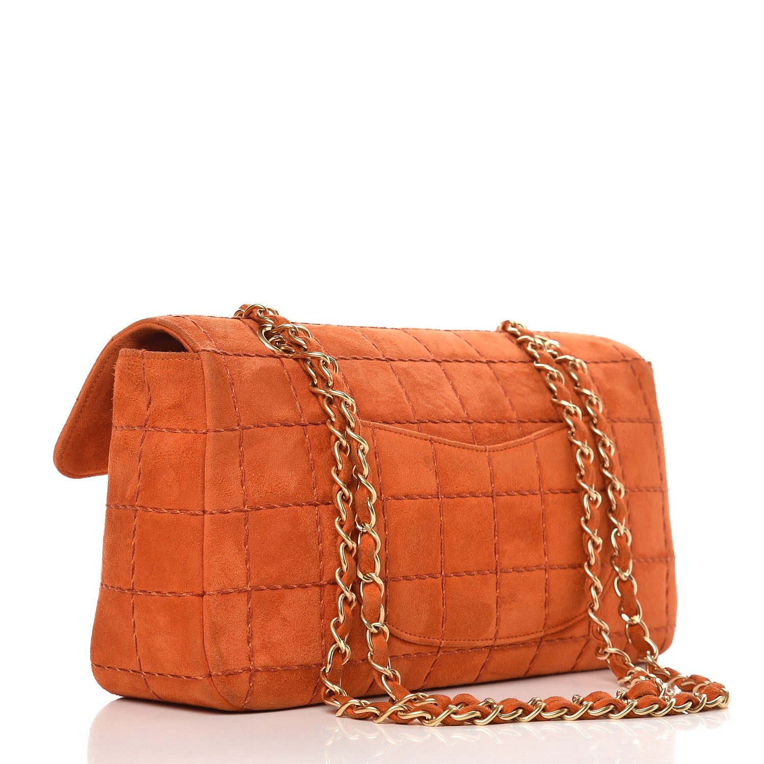 Chanel Suede Square Quilted Flap Orange 4 of 12