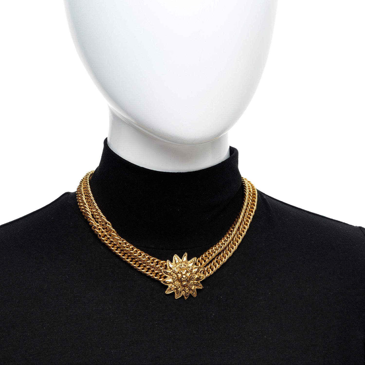 Chanel Multi Strand Chain Leo Lion Sun Medallion Necklace Gold 2 of 5