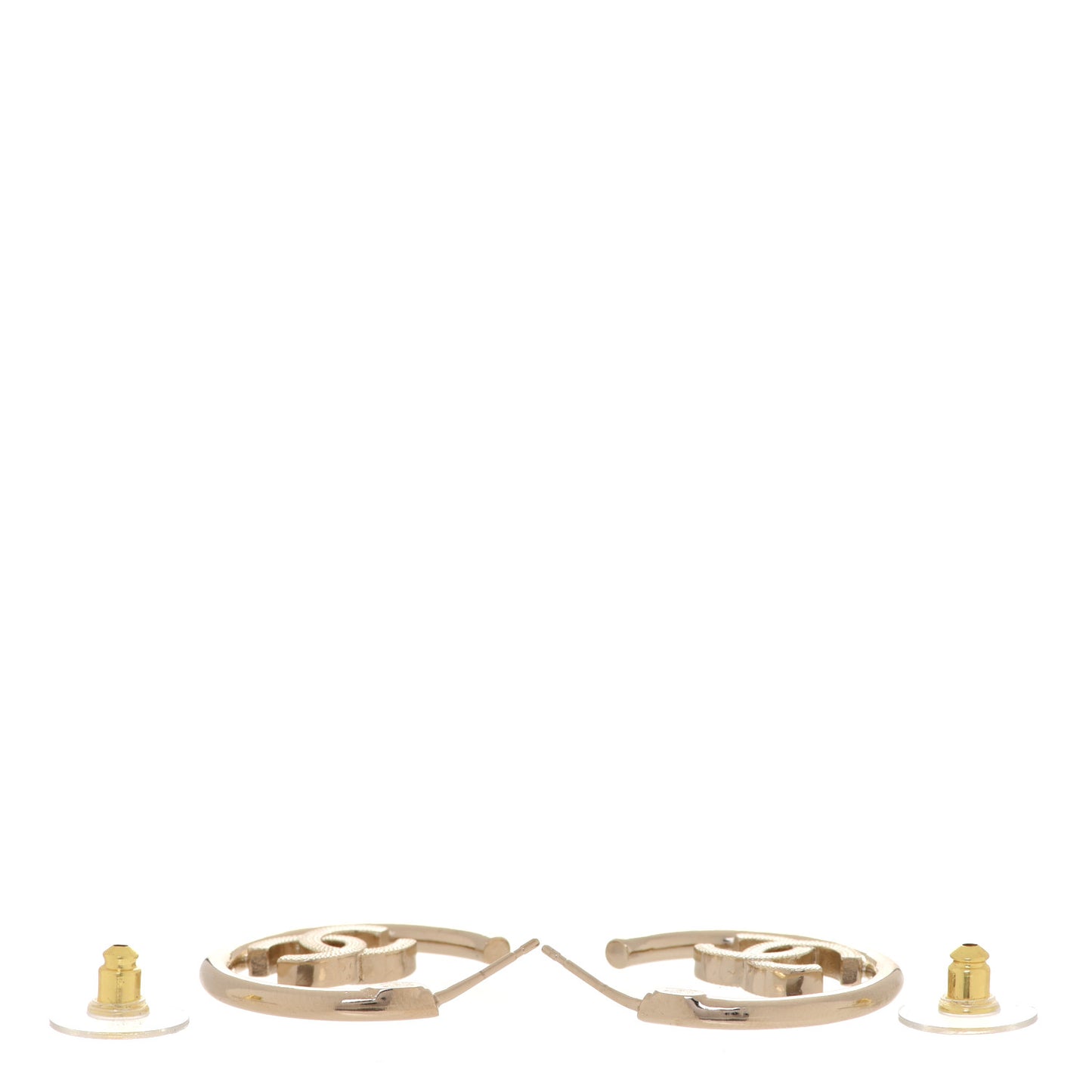 Metal Textured CC Hoop Earrings Gold