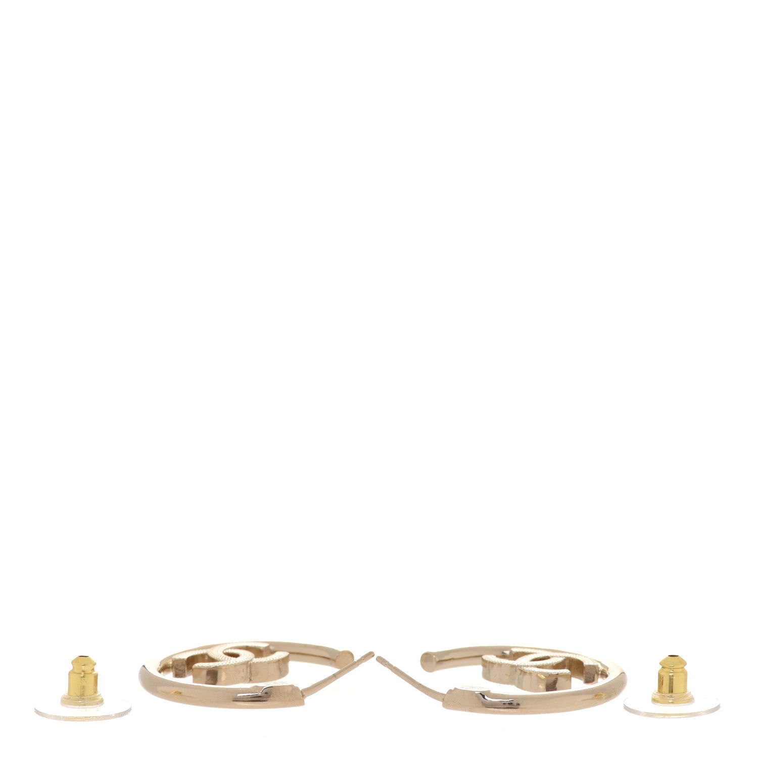 Chanel Metal Textured CC Hoop Earrings Gold 3 of 5