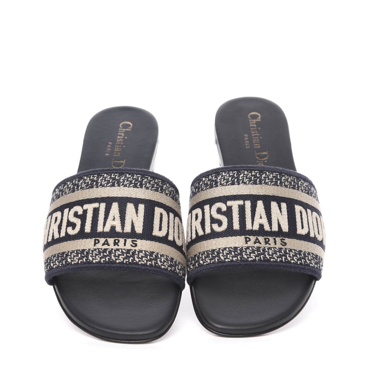 Canvas Embroidered Dway Mules Slide Sandals 34 Deep Blue