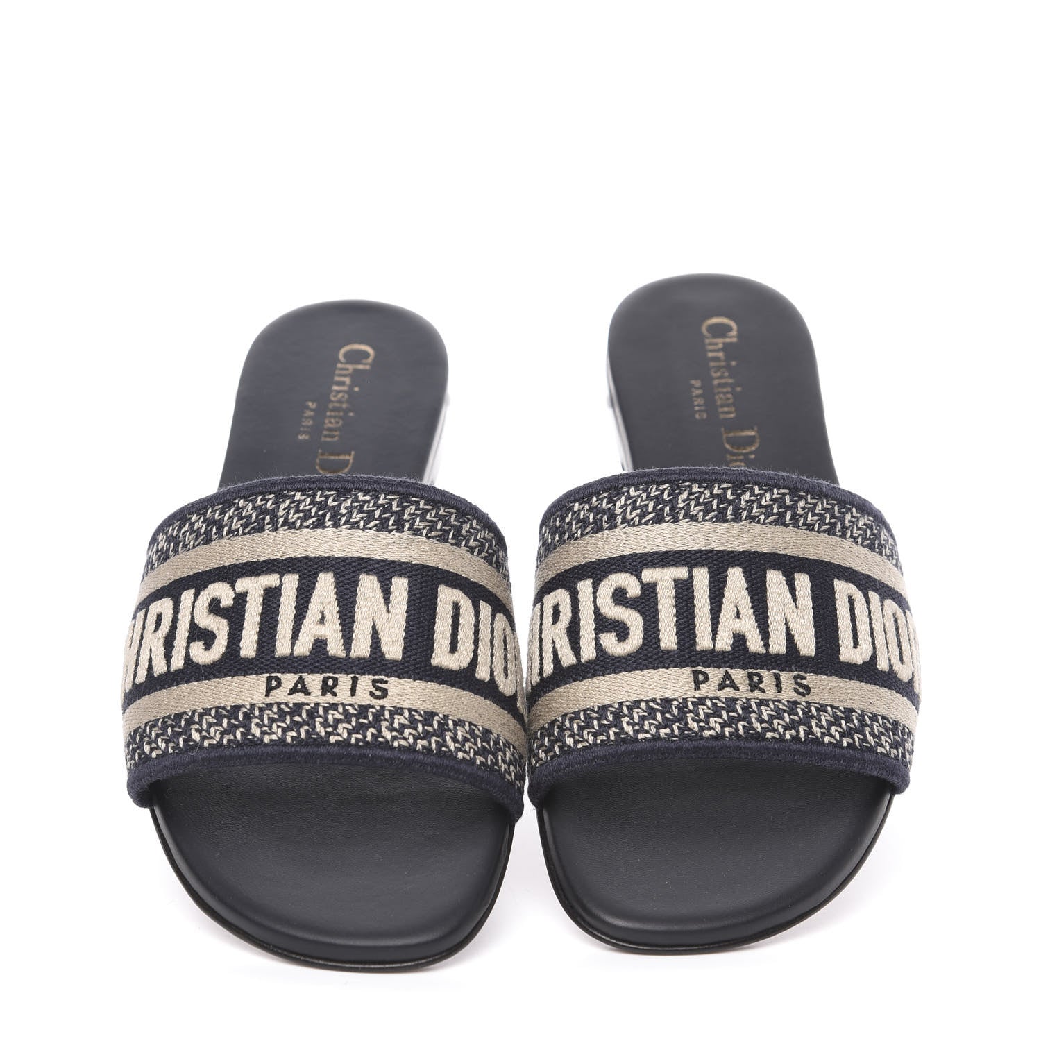 Christian Dior Canvas Embroidered Dway Mules Slide Sandals 34 Deep Blue 3 of 10