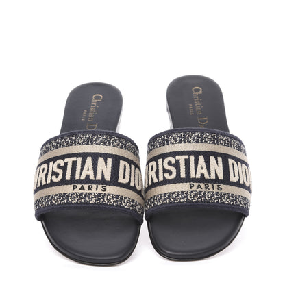 Christian Dior Canvas Embroidered Dway Mules Slide Sandals 34 Deep Blue 3 of 10